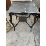 A PAINTED TWO TIER EDWARDIAN CENTRE TABLE, 23" SQUARE