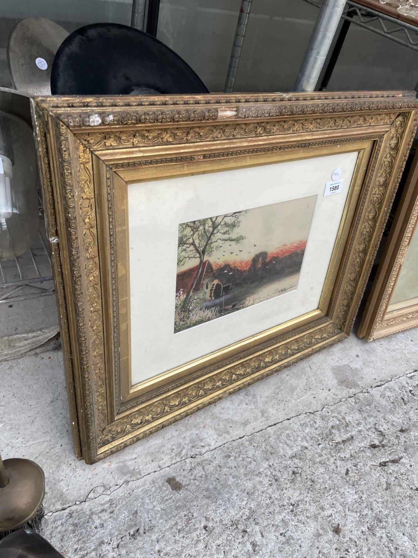 A GILT FRAMED OIL ON BOARD STILL LIFE OF ROSES AND A GILT FRAMED ABRAHAM HULK JUNIOR WATERCOLOUR - Image 2 of 2