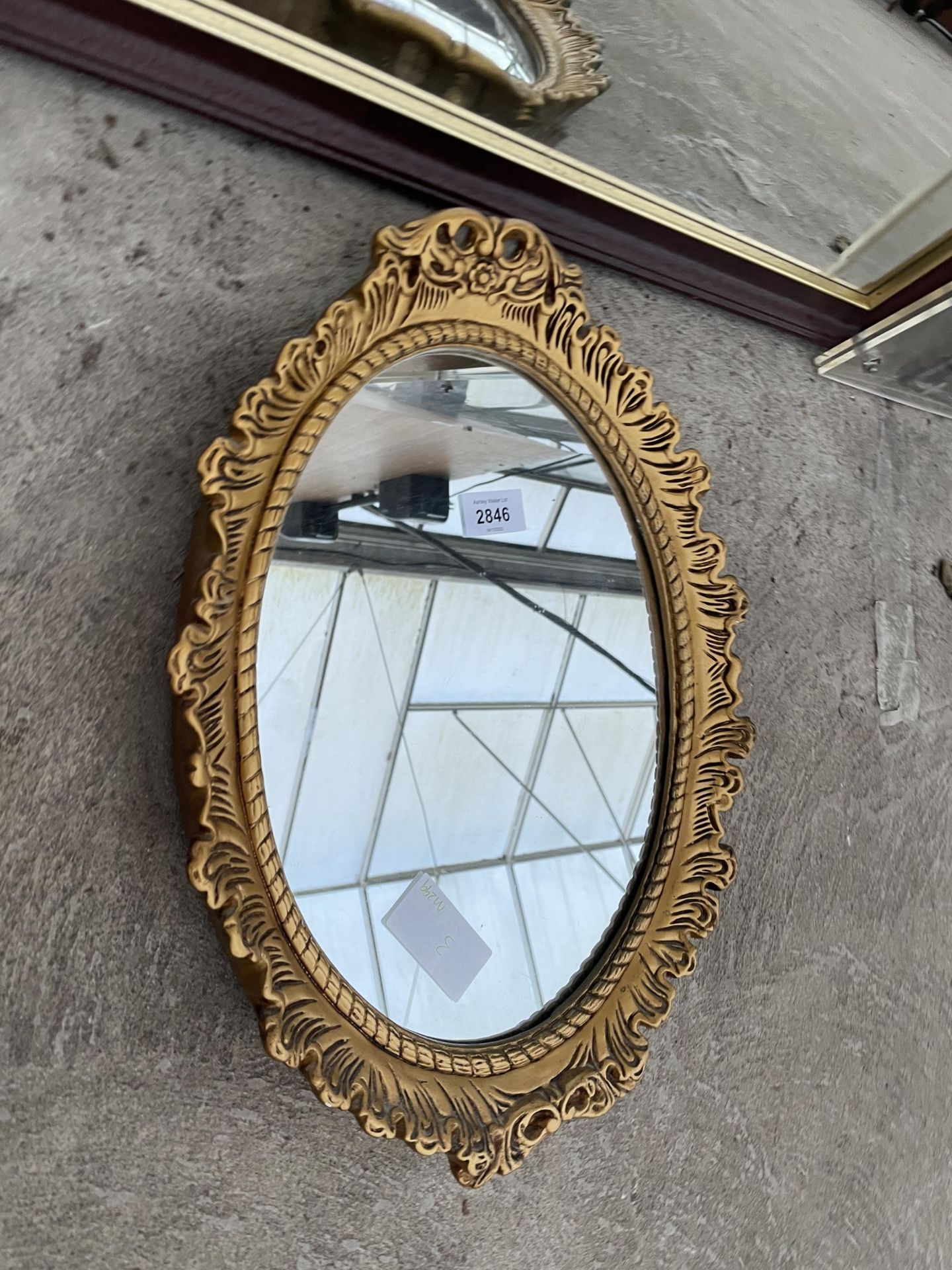 AN OVAL GILT FRAMED WALL MIRROR AND WOODEN FRAMED MIRROR - Image 2 of 7