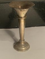 A HALLMARKED BIRMINGHAM SILVER BUD VASE WITH WEIGHTED BASE GROSS WEIGHT 63.83 GRAMS