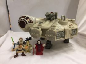 A STAR WARS MILLENIUM FALCON SPACE SHIP WITH FOUR FIGURES