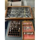 THREE VINTAGE DISPLAY CASES CONTAINING ASSORTED COLLECTABLE SILVER PLATED TEASPOONS