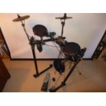 AN ALESIS TURBO DRUM MODULE MACHINE, WITH TWO FOOT PEDALS, STOOLS ETC, COST NEW £325