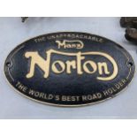 A CAST NORTON SIGN, 33CM X 20CM