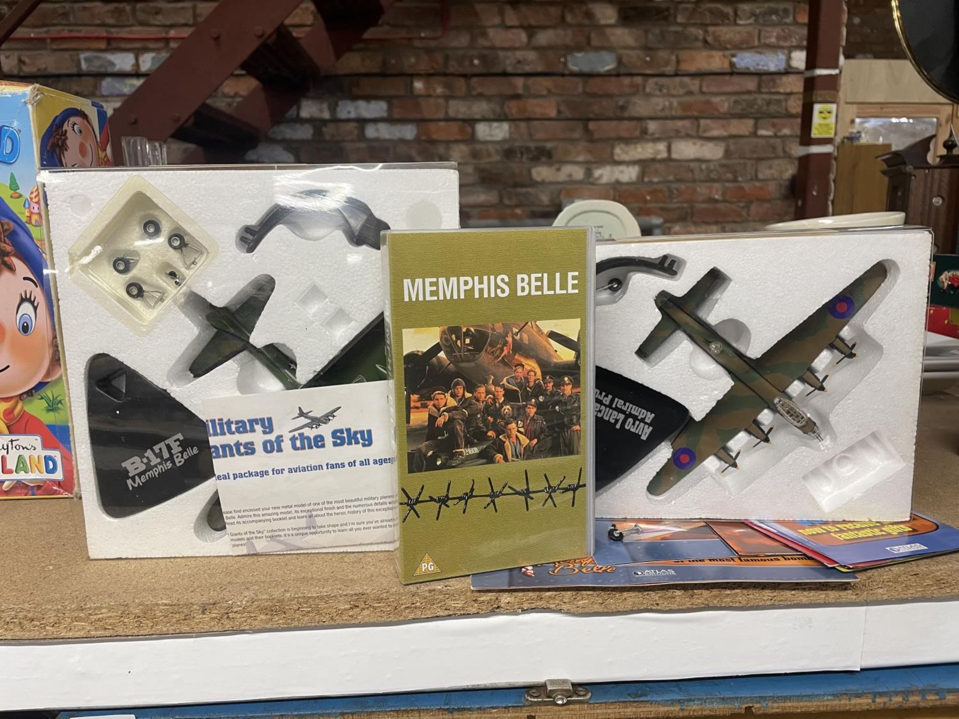 TWO ATLAS EDITIONS PLANES, A B-17F MEMPHIS BELLE AND A AVRO LANCASTER'ADMIRAL PRUNE'; PLUS A VHS