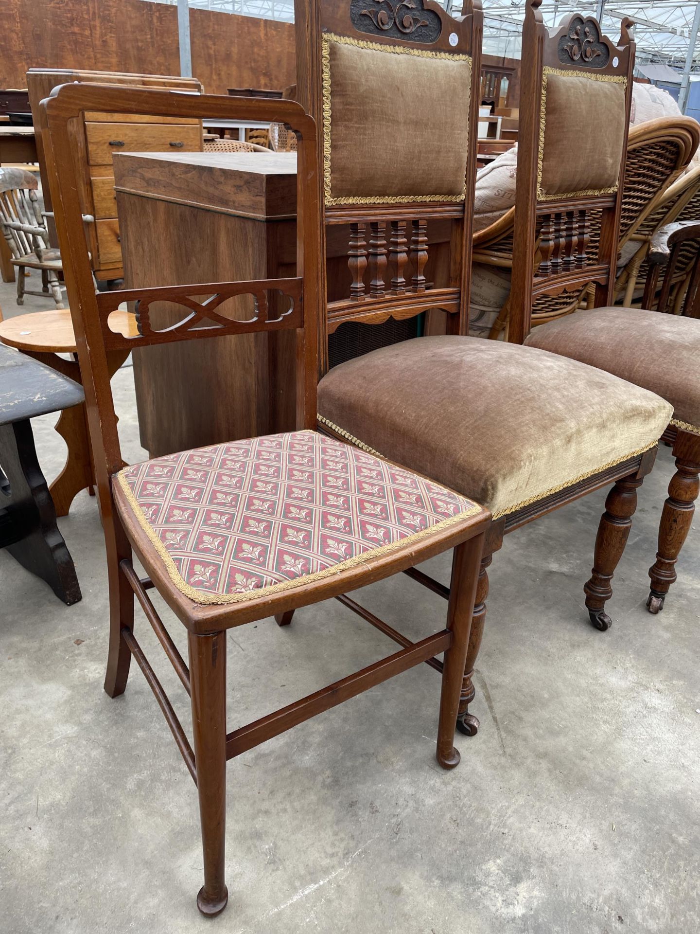 A PAIR OF LATE VICTORIAN DINING CHAIRS AND EDWARDIAN BEDROOM CHAIR - Image 2 of 4