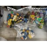 A QUANTITY OF FIGURES TO INCLUDE, FIMBLES, SMURFS, TOPCAT, SIMPSONS, COOKIE MONSTER, ETC.,