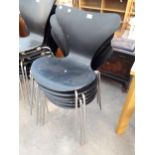 SEVEN FRITZ HANSEN BLACK BUTTERFLY CHAIRS, STAMPED MADE IN DENMARK 1969