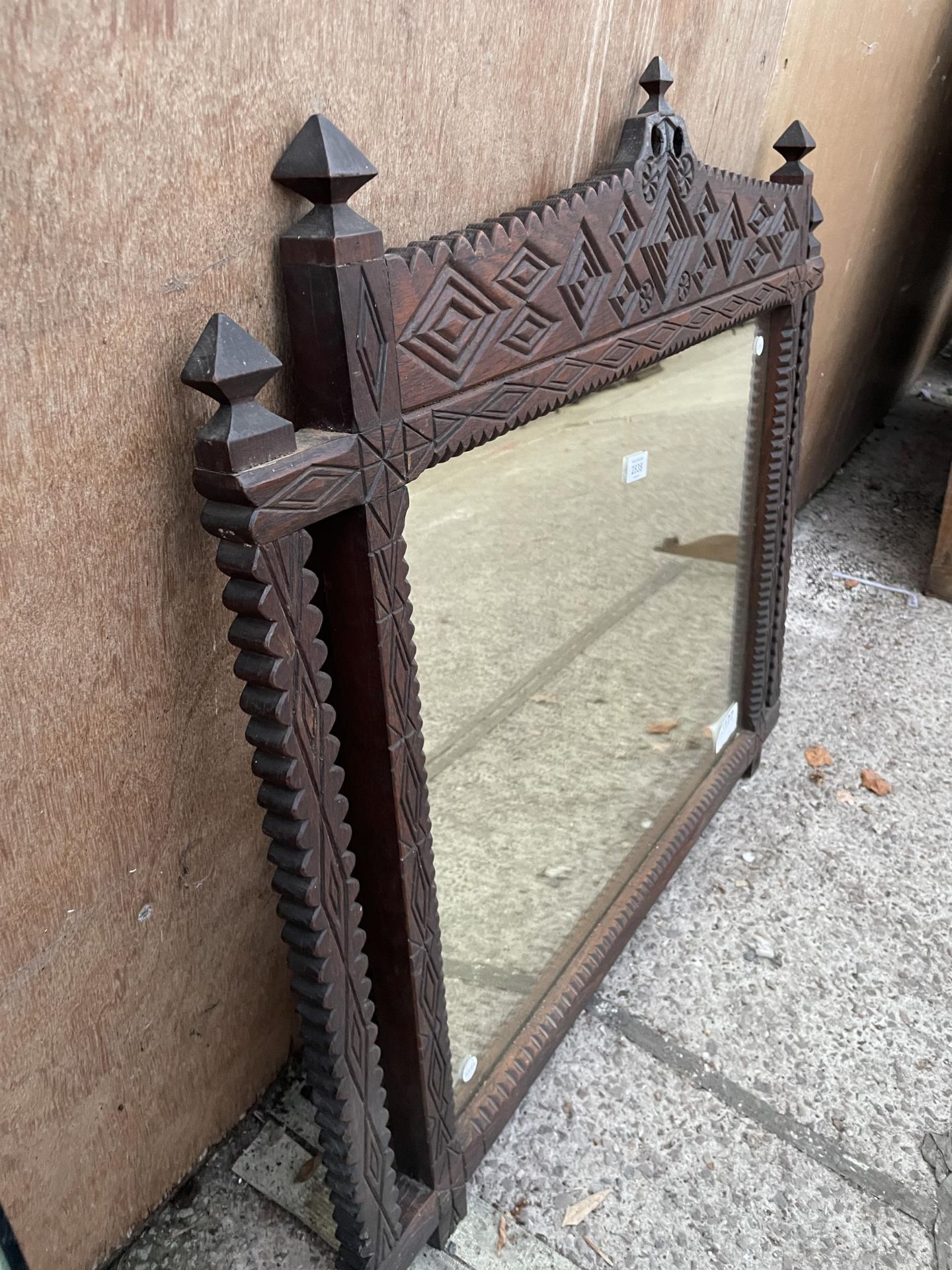 A HEAVILY CARVED OAK VICTORIAN WALL MIRROR, 36 X 32" - Image 2 of 4