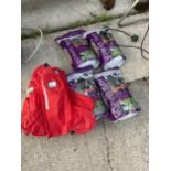 FOUR AS NEW BAGS OF HORSE TREATS AND FOUR PAIRS OF MOTO LINE BOOT COVERS