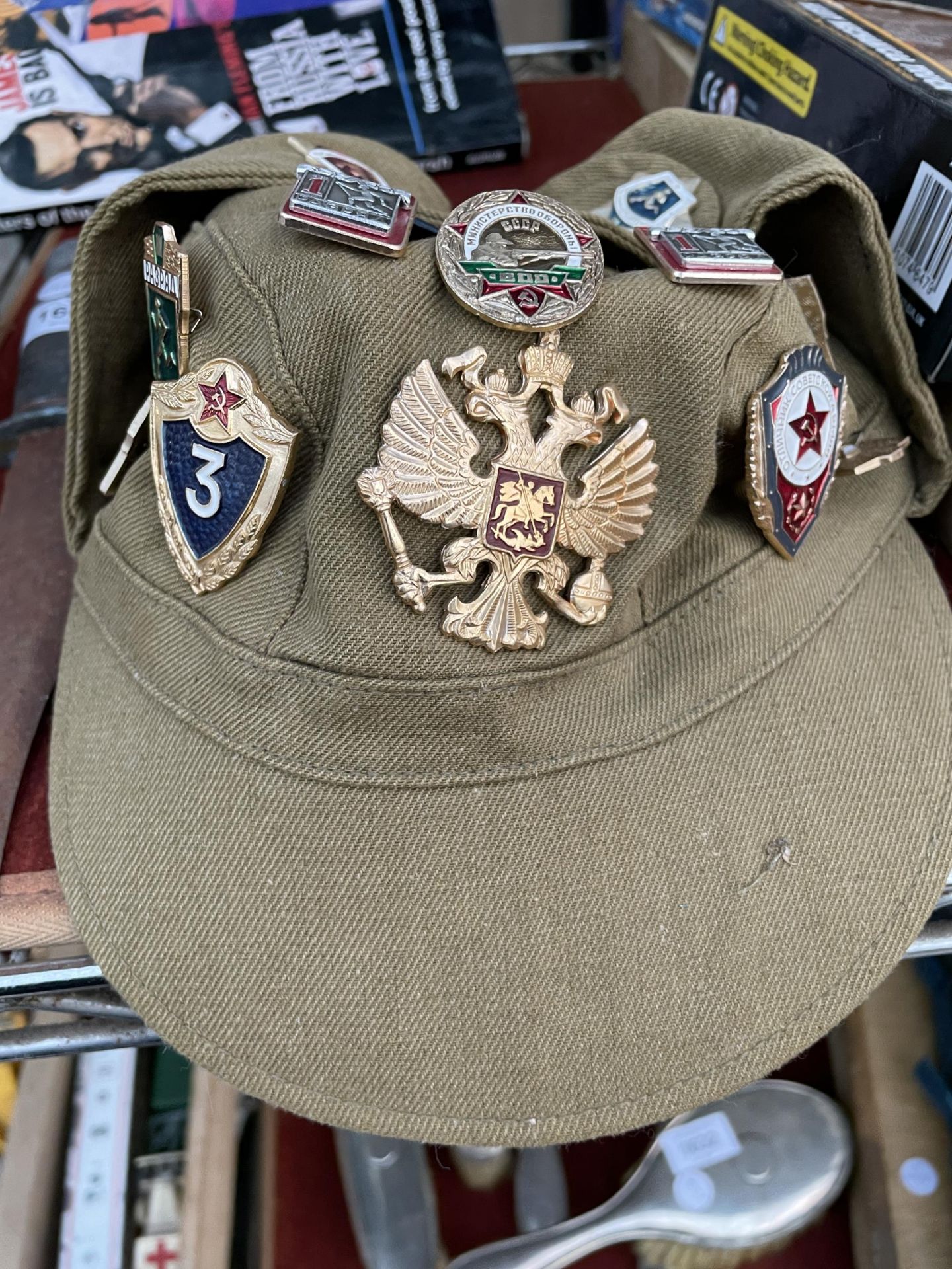 A MILITARY CAP WITH VARIOUS BADGES AND A FURTHER KNIFE - Image 2 of 3
