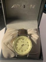 AN AS NEW AND BOXED AVI-8 SPORT TACHYMETER WATER RESISTANT WRIST WATCH SEEN WORKING BUT NO WARRANTY