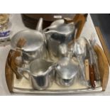 A VINTAGE PICQUOT WARE TEA SET AND TRAY ETC