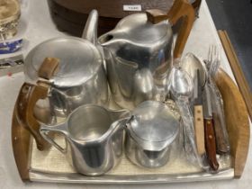 A VINTAGE PICQUOT WARE TEA SET AND TRAY ETC