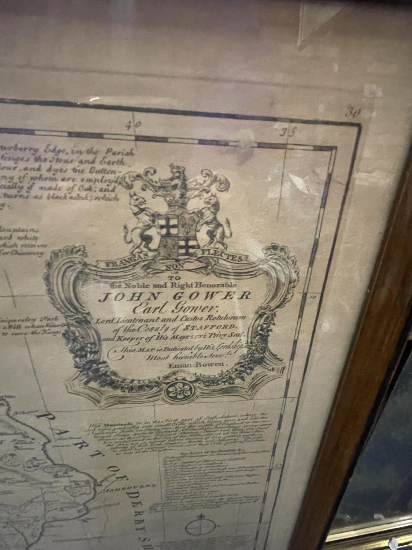 A FRAMED VINTAGE MAP OF PART OF CHESHIRE AND SHROPSHIRE, TO THE NOBLE AND RIGHT HONORABLE JOHN GOWER - Image 2 of 3