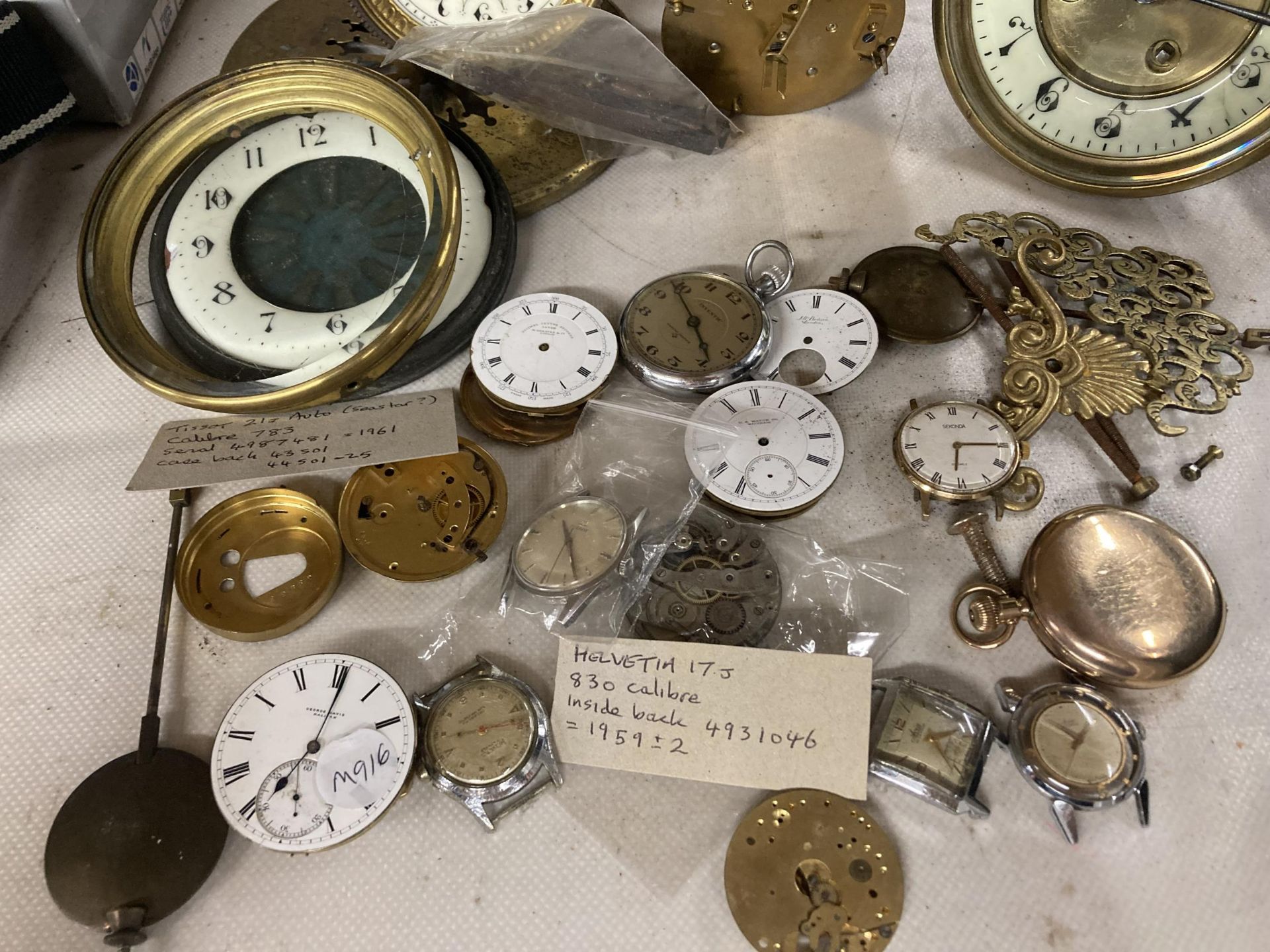 A COLLECTION OF VINTAGE CLOCK AND WATCH PARTS TO INCLUDE TISSOT, HELVITIA, GEORGE DAVIS, HALIFAX, - Image 3 of 3