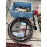 A LARGE ASSORTMENT OF BICYCLE SPARES AND PARTS TO INCLUDE TYRES, PUMPS, ETC