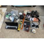 AN ASSORTMENT OF ITEMS TO INCLUDE CALIPERS, BINOCULARS AND STATIONARY ETC