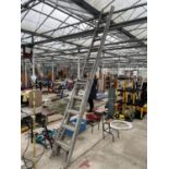 TWO ALUMINIUM LADDERS TO INCLUDE A 28 RUNG EXTENDABLE DOUBLE LADDER AND A FIVE RUNG STEP LADDER