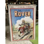 A MAN CAVE METAL SIGN OF A VINTAGE ROVER COMIC- 16 INCHES X 12 INCHES