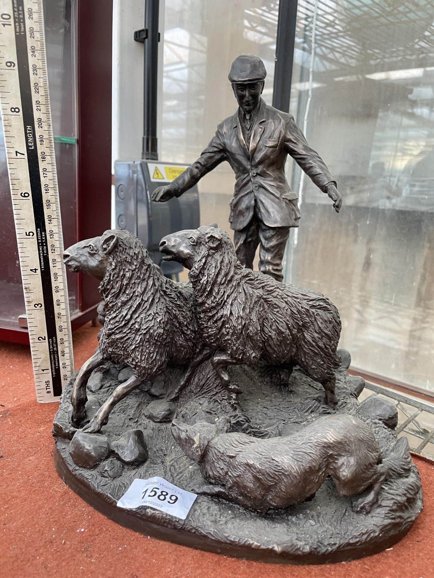 A BRONZED COLD CAST FIGURE OF A FARMER WITH SHEEP AND A SHEEP DOG - Image 4 of 4