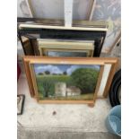 AN ASSORTMENT OF FRAMED PRINTS AND MIRRORS ETC