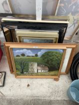 AN ASSORTMENT OF FRAMED PRINTS AND MIRRORS ETC
