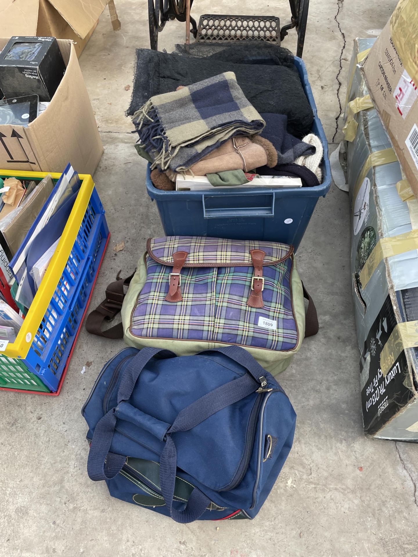 AN ASSORTMENT OF LADIES CLOTHES AND TWO BAGS