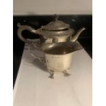 TWO HALLMARKED BIRMINGHAM SILVER ITEMS TO INCLUDE A TEAPOT AND A JUG ON FEET WEIGHT 345 GRAMS