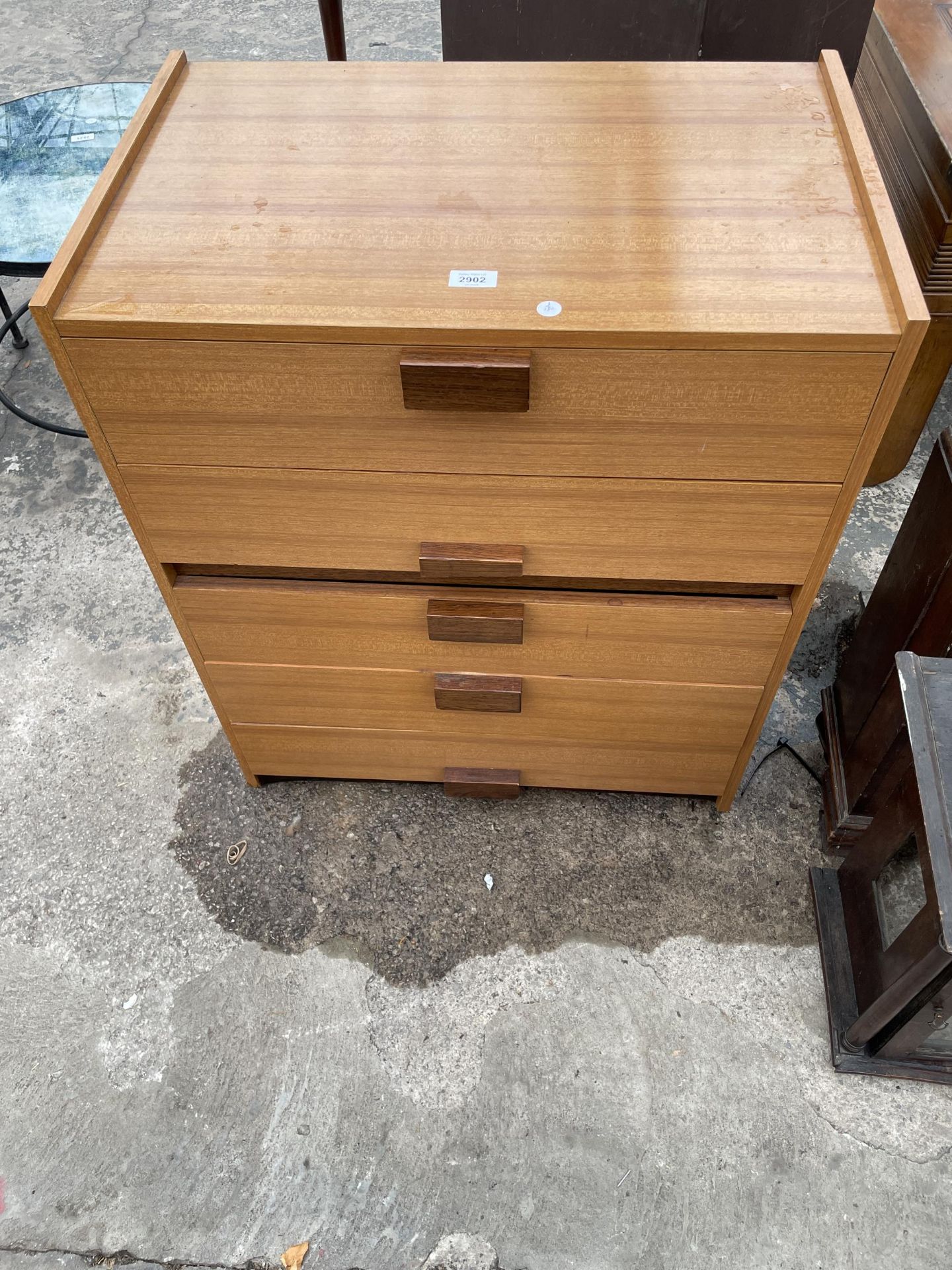 A RETRO TEAK CHEST OF FIVE DRAWERS, 27" WIDE