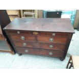 A 19TH CENTURY MAHOGANY AND INLAID CHEST OF TWO SHORT AND TWO LONG GRADUATED DRAWERS WITH TWO FRIEZE