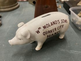 A HEAVY CAST MOLAND'S QUAKER CITY HAMS MONEY BOX