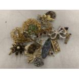 A MIXED LOT OF COSTUME JEWELLERY BROOCHES