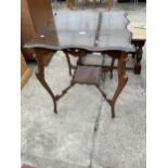 AN EDWARDIAN MAHOGANY TWO TIER CENTRE TABLE, 24" SQUARE