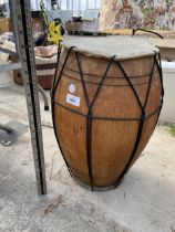 A VINTAGE WOODEN BONGO DRUM