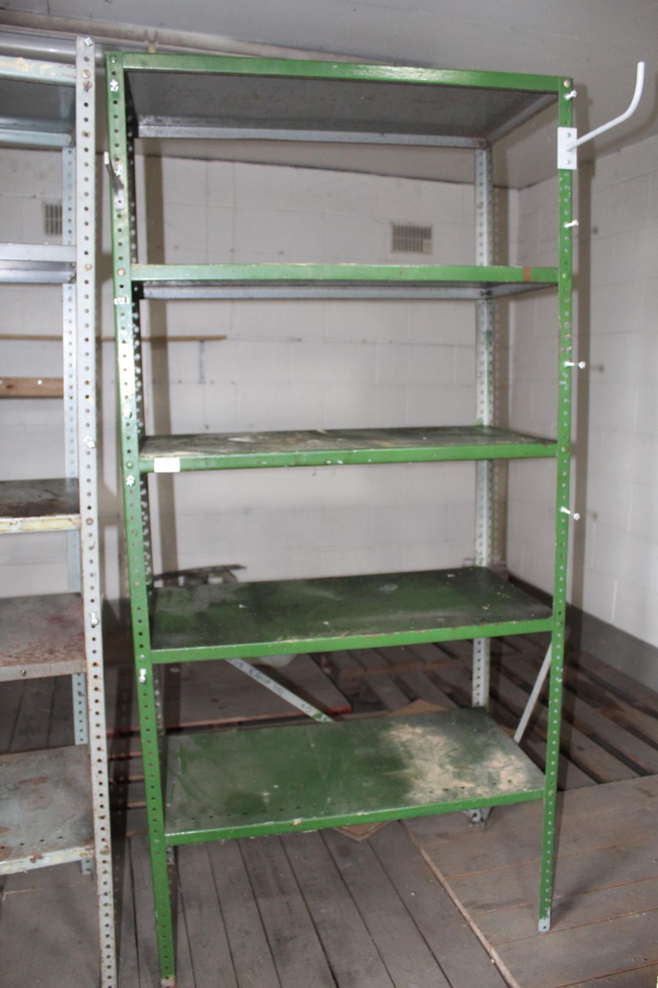 A PAIR OF FIVE TIER METAL WORKSHOP SHELVING UNITS - Image 2 of 3