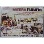 A TIN 'BRITISH FARMERS PUT THE BEST FOOD ON THE TABLE SIGN' (70CM x 50CM)