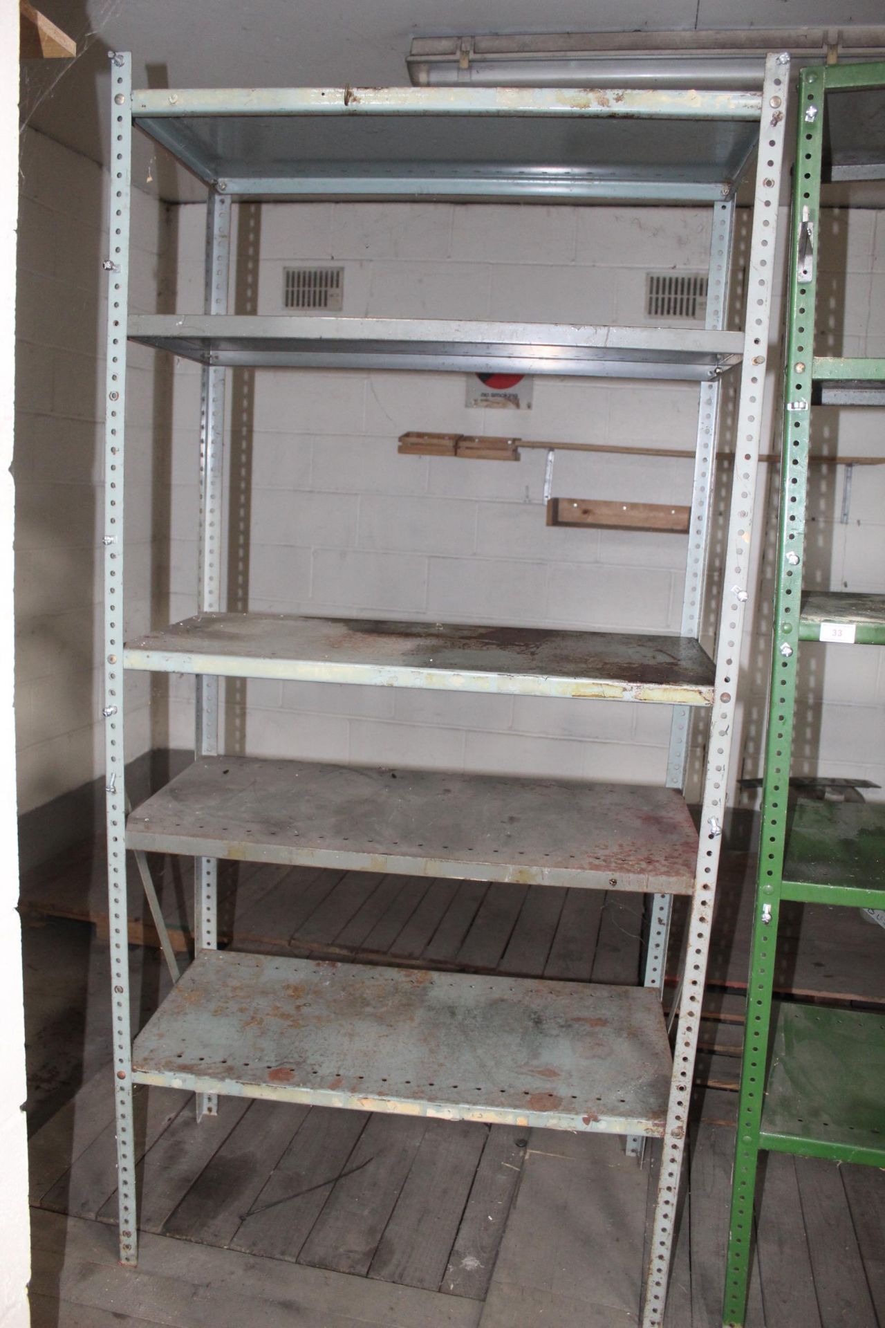 A PAIR OF FIVE TIER METAL WORKSHOP SHELVING UNITS - Image 3 of 3