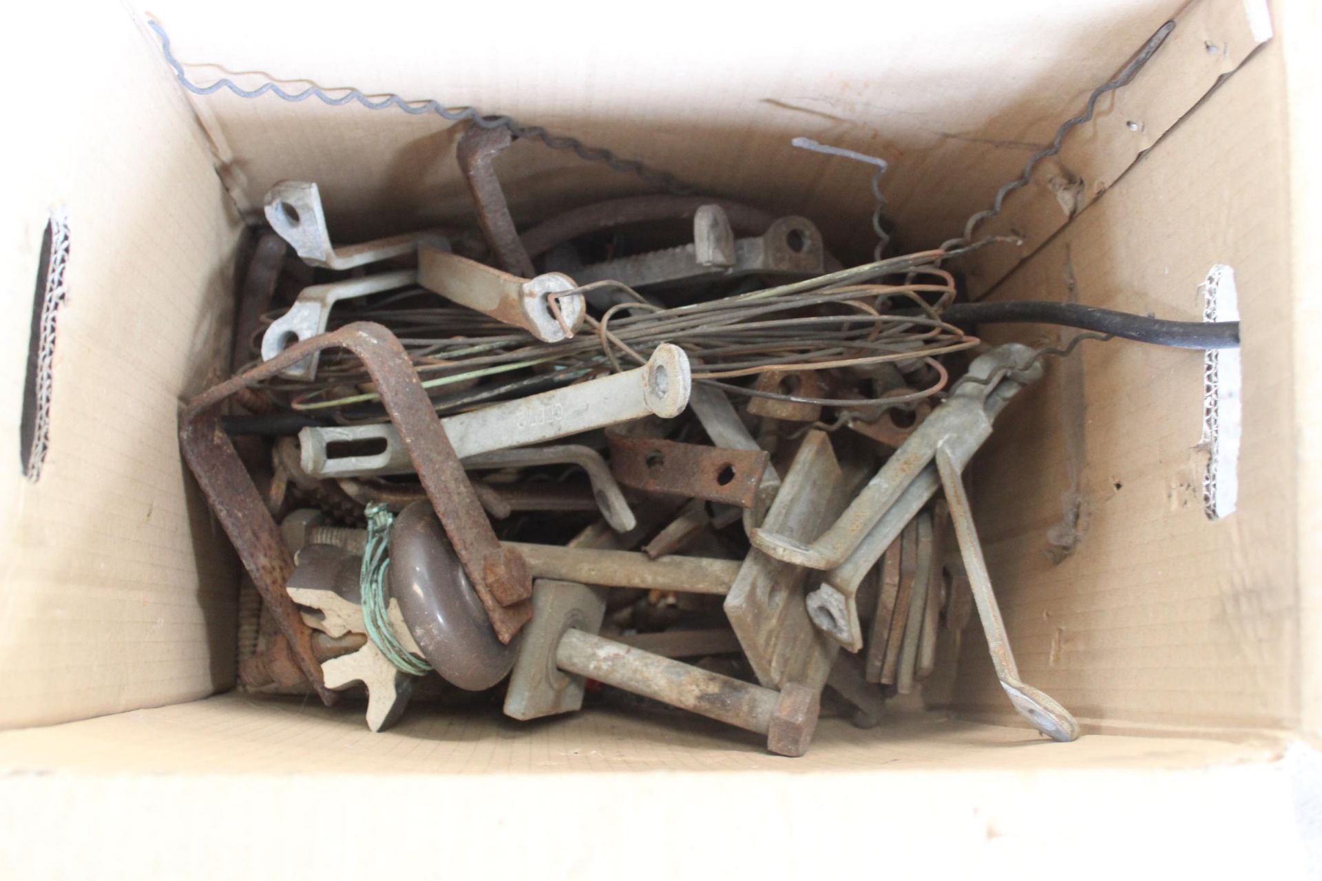 SIX BOXES OF ASSORTED METAL BRACKETS, HINGES AND BOLTS ETC - Image 5 of 6