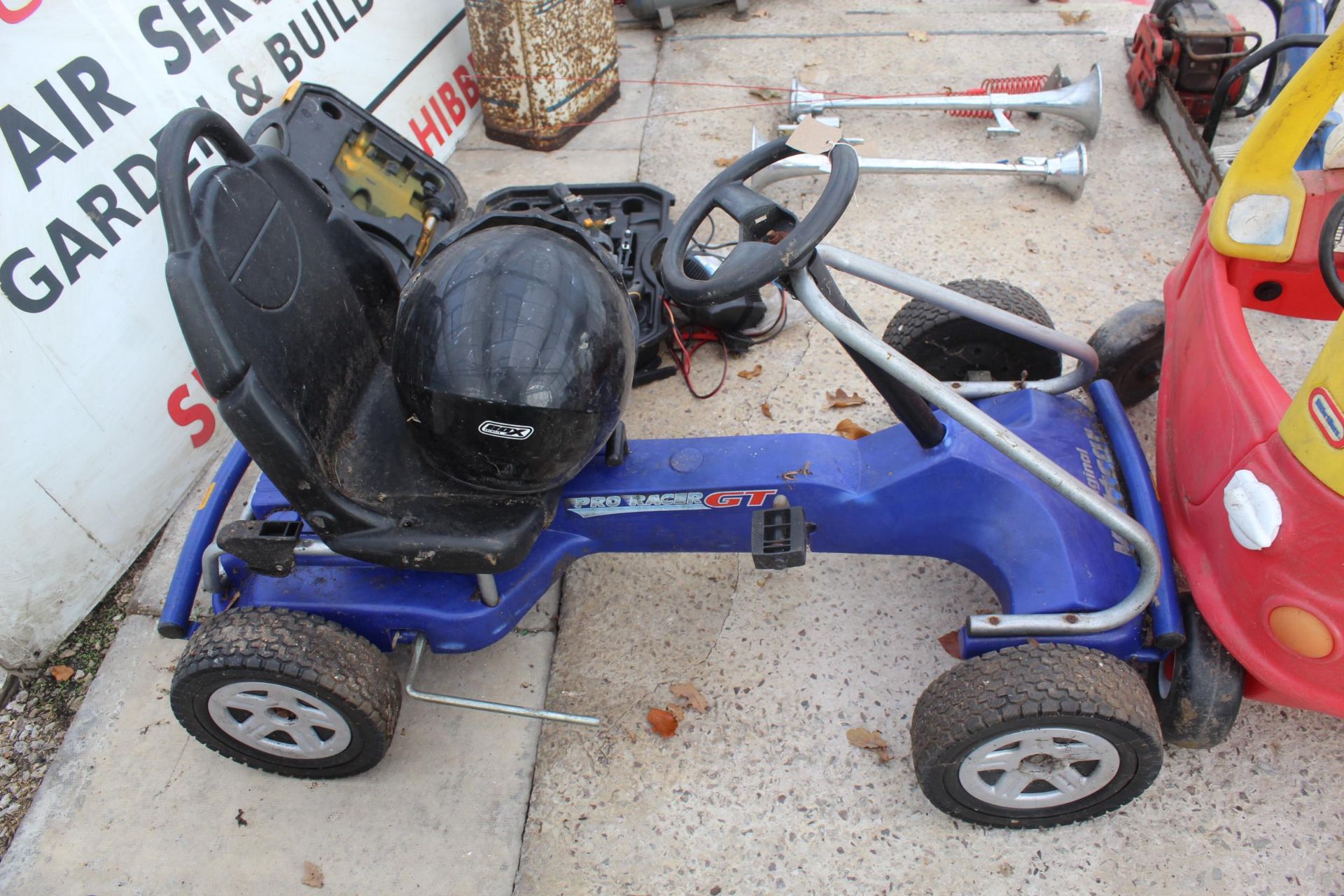 BLUE GO KART WITH HELMET AND KIDS LITTLE TYKES PUSH CAR RED/YELLOW NO VAT - Image 2 of 3