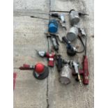 A LARGE ASSORTMENT OF COMPRESSOR ATTATCHMENTS TO INCLUDE SPRAY CANS, DRILLS AND A SANDER ETC NO VAT