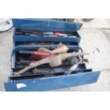 BLUE TOOL BOX AND CONTENTS , HAMMERS AND TROWEL NO VAT