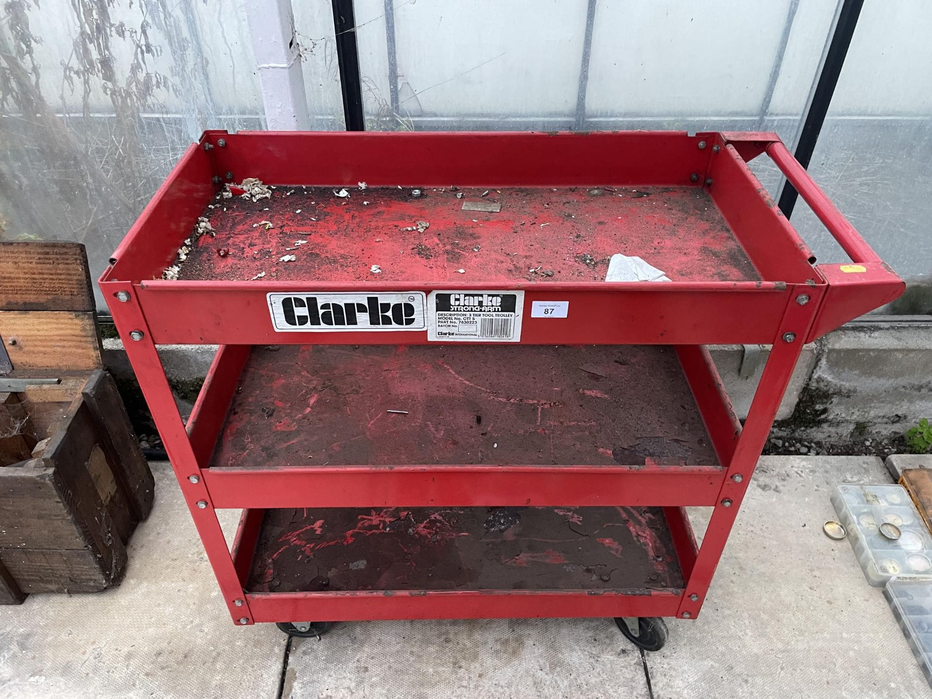 A CLARKE STRONG ARM FOUR WHEELED WORKSHOP TROLLEY NO VAT