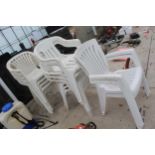 13 WHITE PLASTIC STACKABLE CHAIRS NO VAT