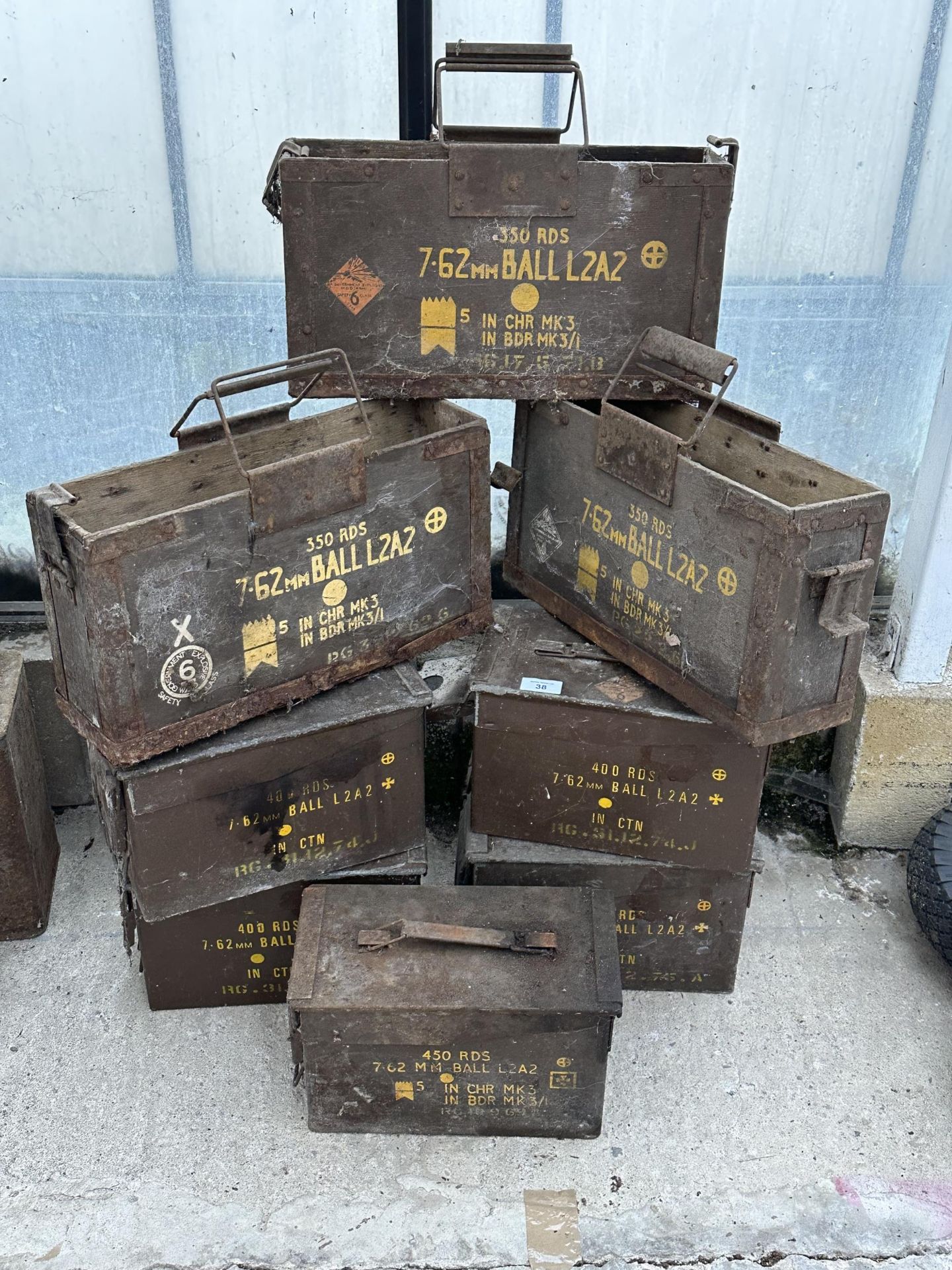 EIGHT VARIOUS MILITARY AMMO BOXES NO VAT