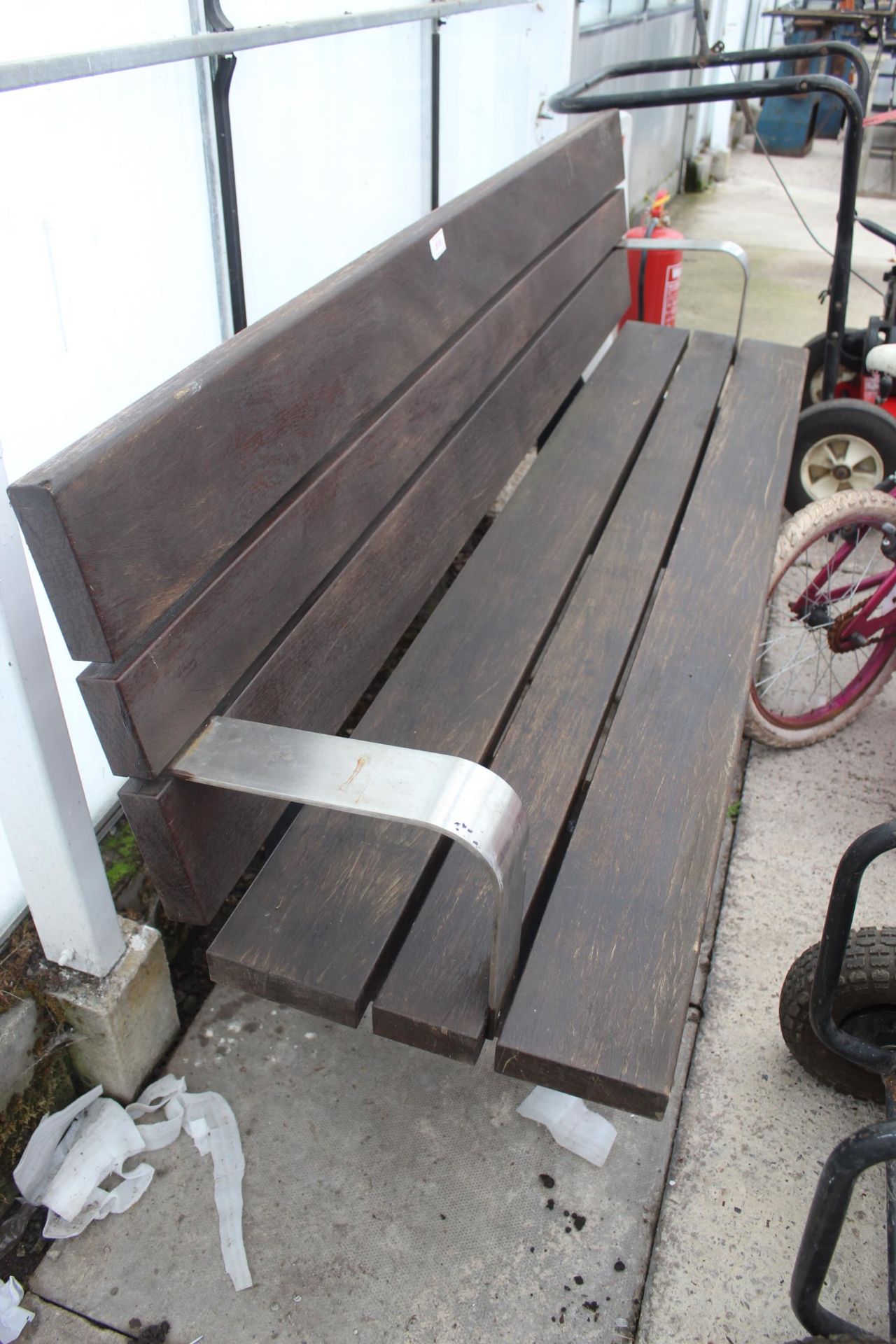 OUTSIDE GARDEN BENCH STAINLESS STEEL ARMS NO VAT