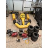 GO KART,2 HONDA ENGINES, SPARE WHEELS ETC. AND TROLLEY NO VAT