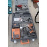DRAPER 600W PNEUMATIC DRILL AND CASE, AEG IMPACT DRIVER WITH CASE, CHARGER/BATTERY NO VAT