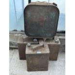 FOUR VARIOUS VINTAGE FUEL CANS NO VAT