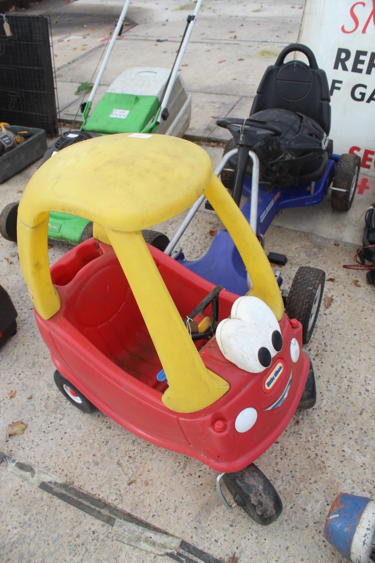 BLUE GO KART WITH HELMET AND KIDS LITTLE TYKES PUSH CAR RED/YELLOW NO VAT